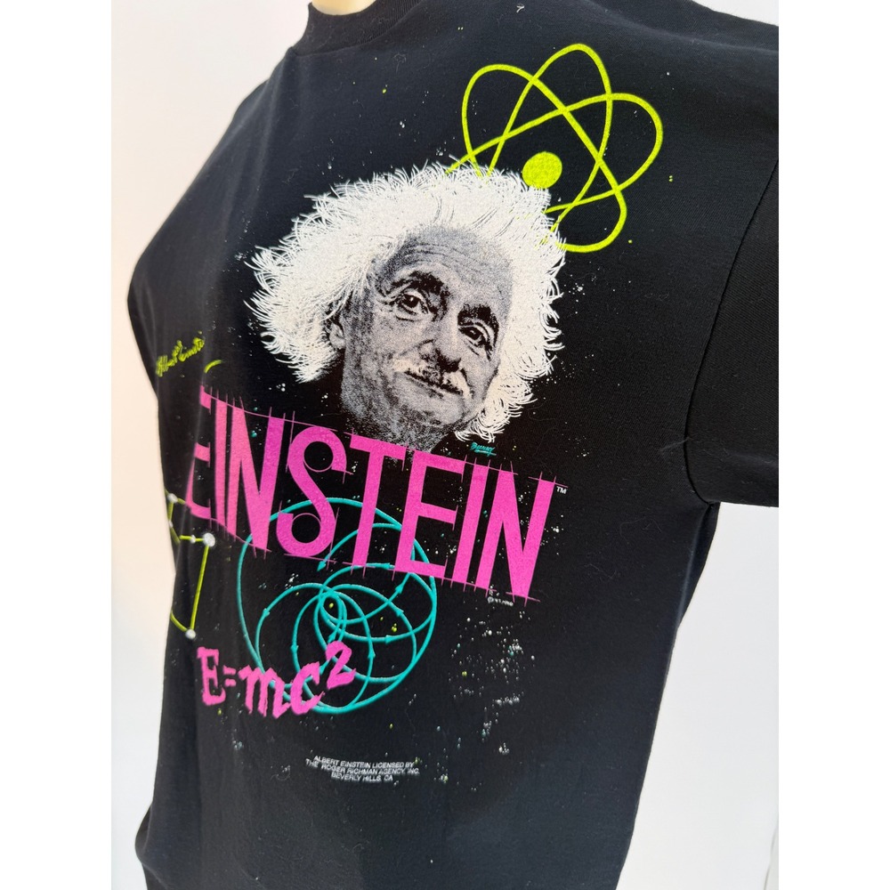 Vintage Albert Einstein Single Stitch Graphic T-Shirt Black Neon E=mc2 Science
